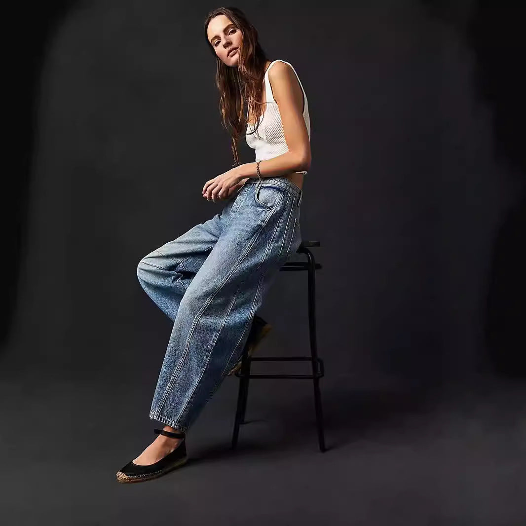 Damen Weite Denim-Hose mit hohem Bund und lässigen Details Lisslune