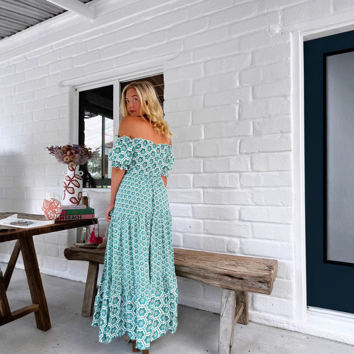 Women's maxi dress with charming ruffle details