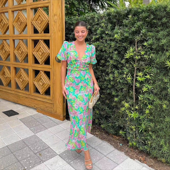 Women’s maxi dress with romantic floral design and flowing cut Lune London
