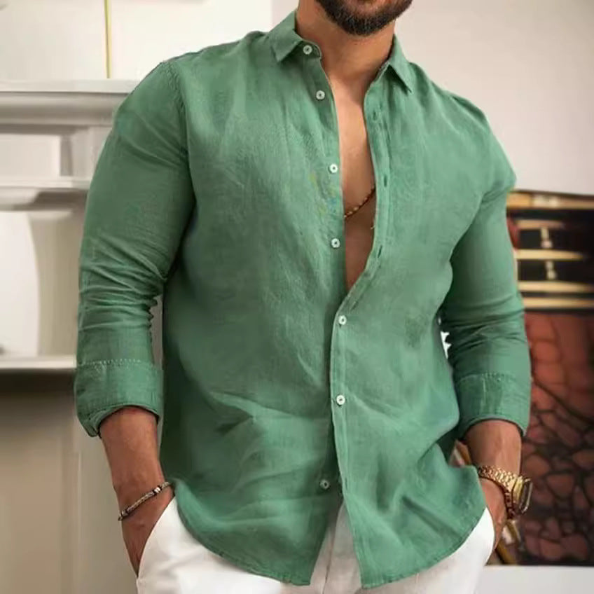 Men's elegant linen shirt with modern button placket Lisslune