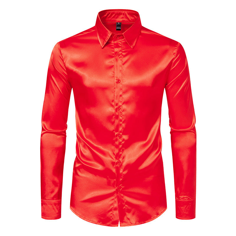 Men's Elegant Satin Shirt with Modern Collar and Fine Texture Lisslune