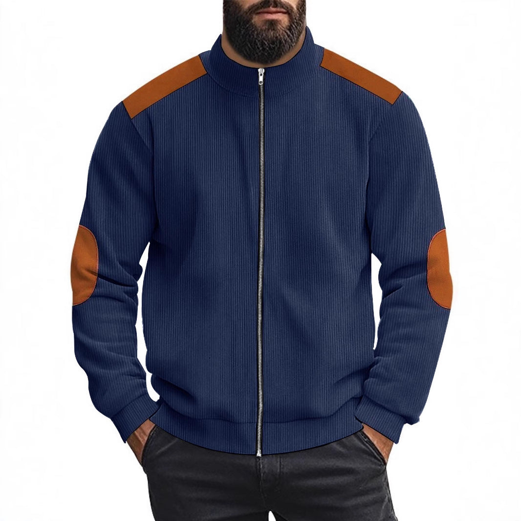 Men's cardigan with modern leather accents and high closed collar Lisslune