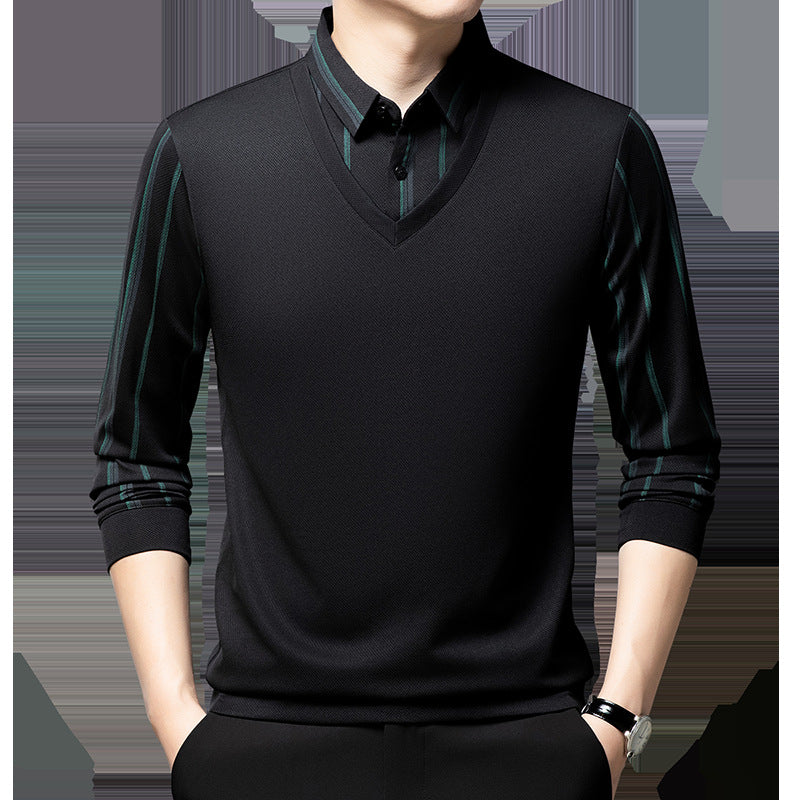 Men's V-neck sweater with striped sleeves Lisslune