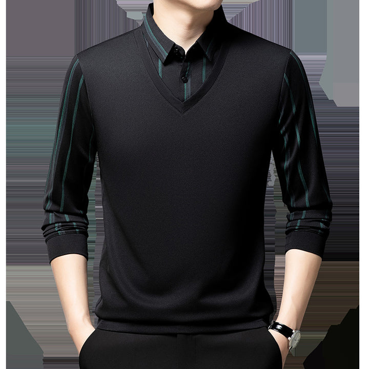 Men's V-neck sweater with striped sleeves Lisslune