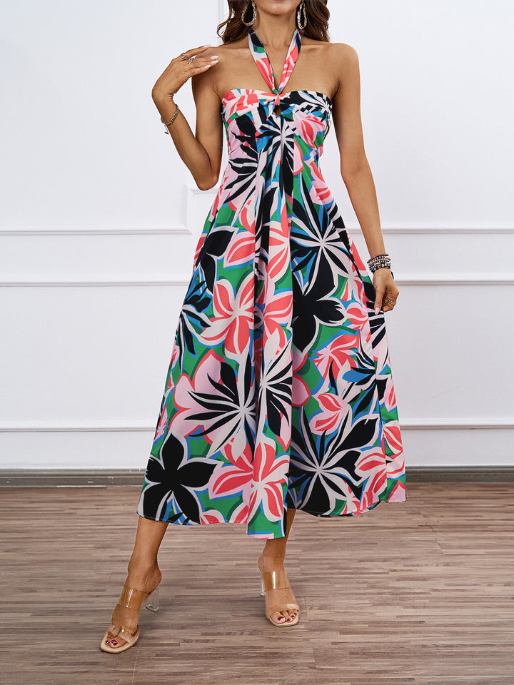 Women's maxi bustier dress with floral accents and elastic top Lisslune