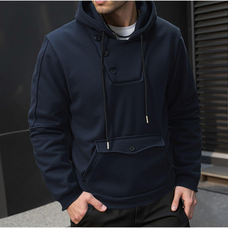 Men's hooded sweatshirt with button closure and practical pockets Lisslune