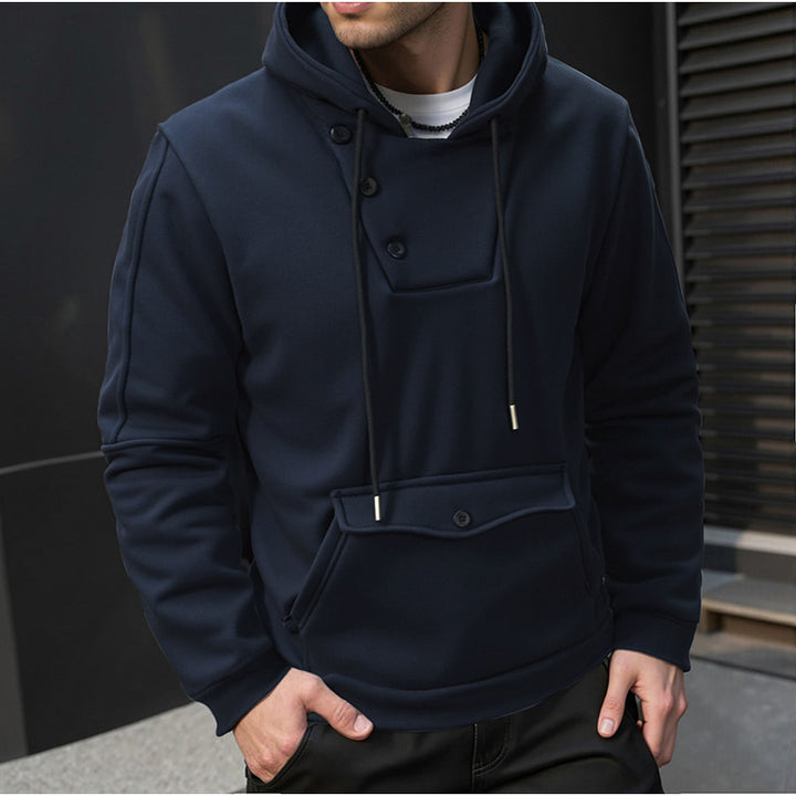 Men's hooded sweatshirt with button closure and practical pockets Lisslune