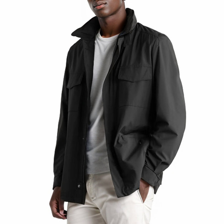 Men's practical transitional jacket with high collar and patch pockets Lisslune