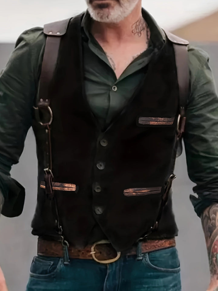 Men's stylish vest with leather accents and practical pockets Lisslune