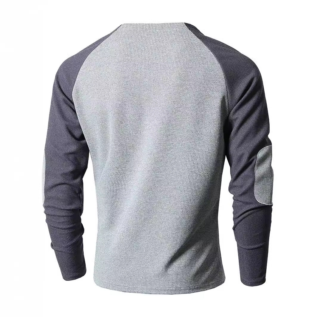 Men's long sleeve shirt with fashionable Henley neckline and textured sleeves Lisslune