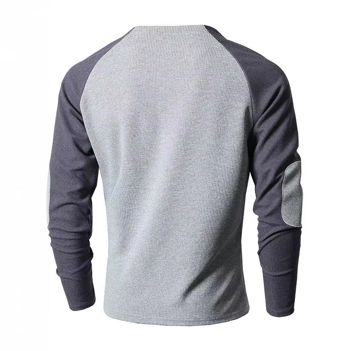 Men's long sleeve shirt with fashionable Henley neckline and textured sleeves Lisslune