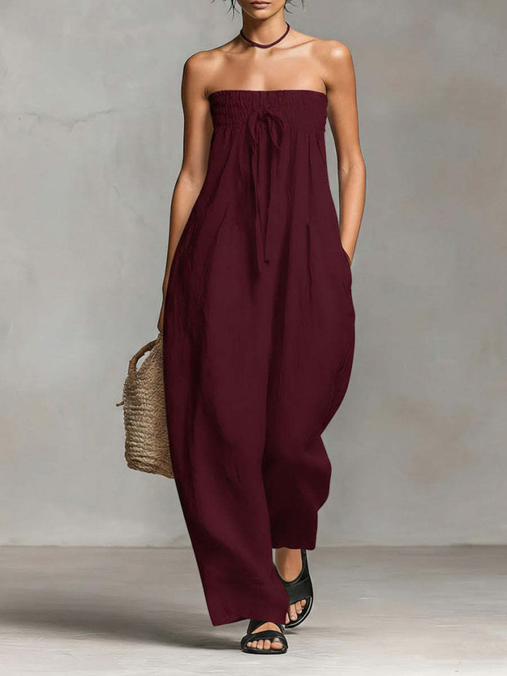 Women's Casual Jumpsuit with Elastic Top and Wide Leg Lisslune