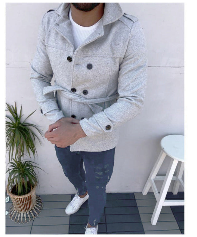 Men's fashionable trench coat with double button placket and detachable belt Lisslune