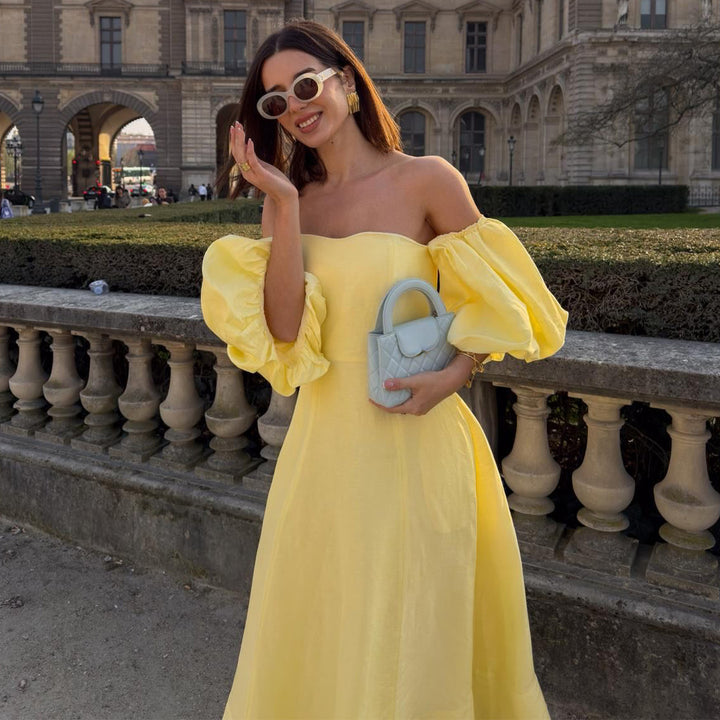 Ladies Off-Shoulder Maxi Dress with Voluminous Sleeves and Elegant Cut Lisslune