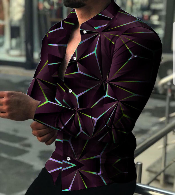 Men's Long Sleeve Shirt with Modern 3D Design and Textured Pattern Lisslune