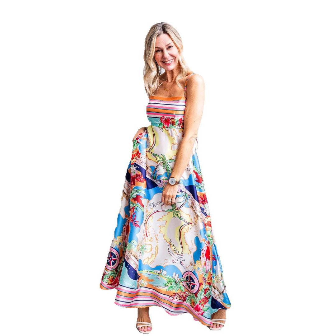 Women's maxi dress with exciting graphic print and playful design