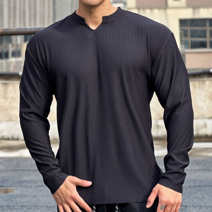 Men's long sleeve shirt with innovative rib design and stylish stand-up collar Lisslune