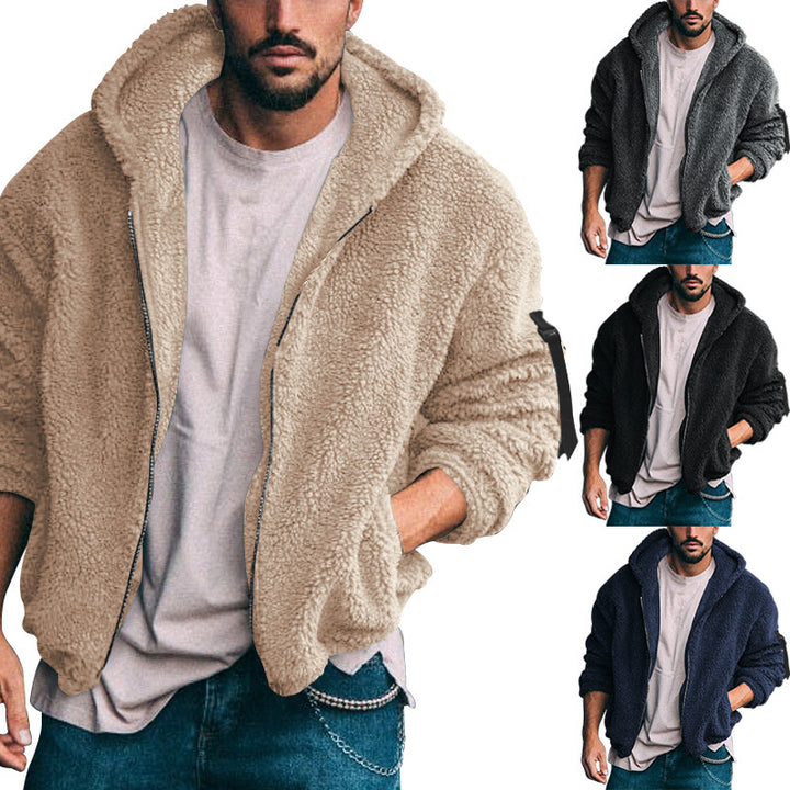 Men's fleece jacket with hood and practical zipper Lisslune