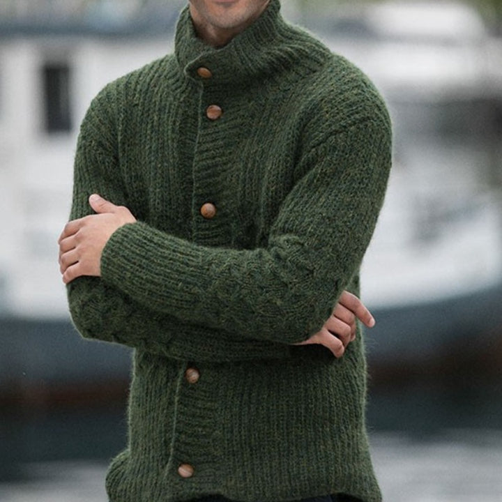 Men's cardigan with decorative cable pattern and practical stand-up collar Lisslune