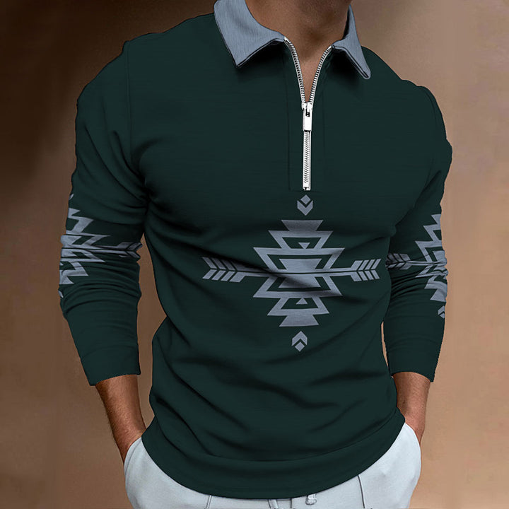 Men's long sleeve shirt with modern ethnic design and high-quality zipper Lisslune