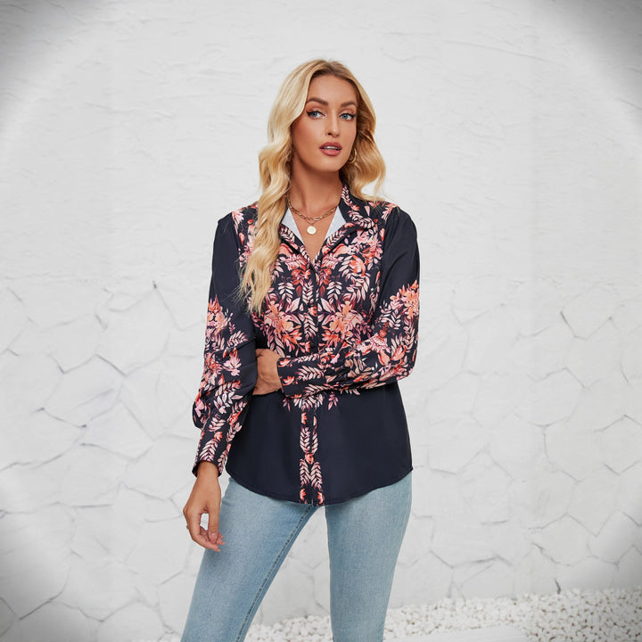 Women's Elegant Blouse with Floral Design and Voluminous Sleeves