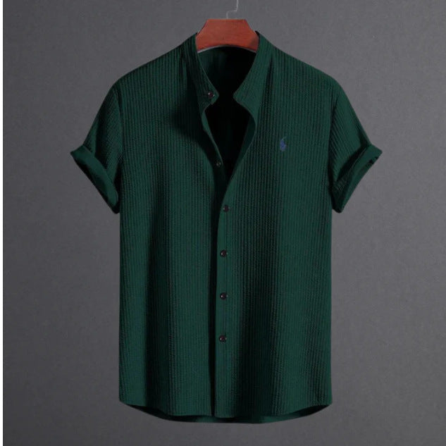 Men's Short-Sleeve Shirt with Textured Fabric Lisslune