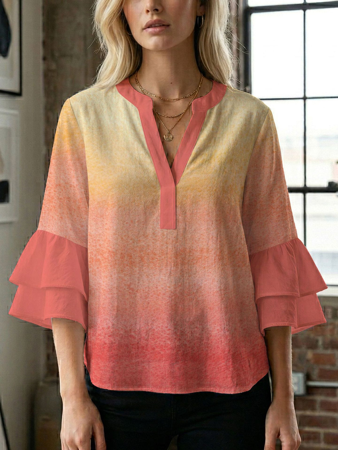 Women's blouse shirt with voluminous sleeves and creative print design Lisslune