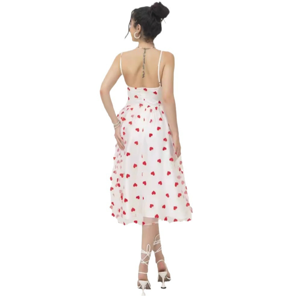 Women's romantic A-line dress with heart motif and adjustable straps Lisslune