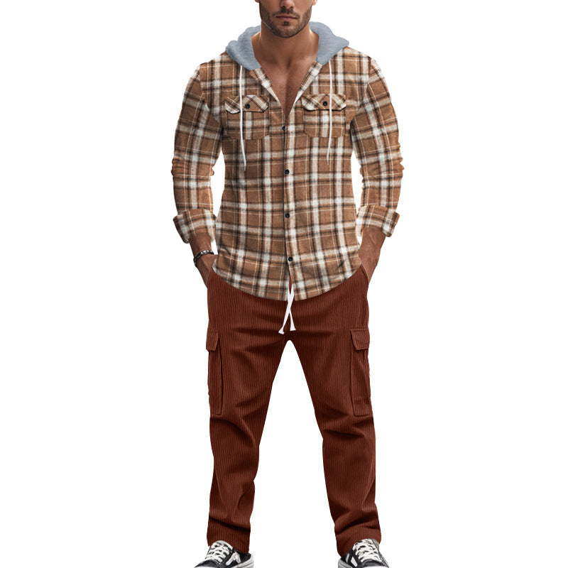 Men's flannel shirts with a hood and two practical chest pockets Lisslune