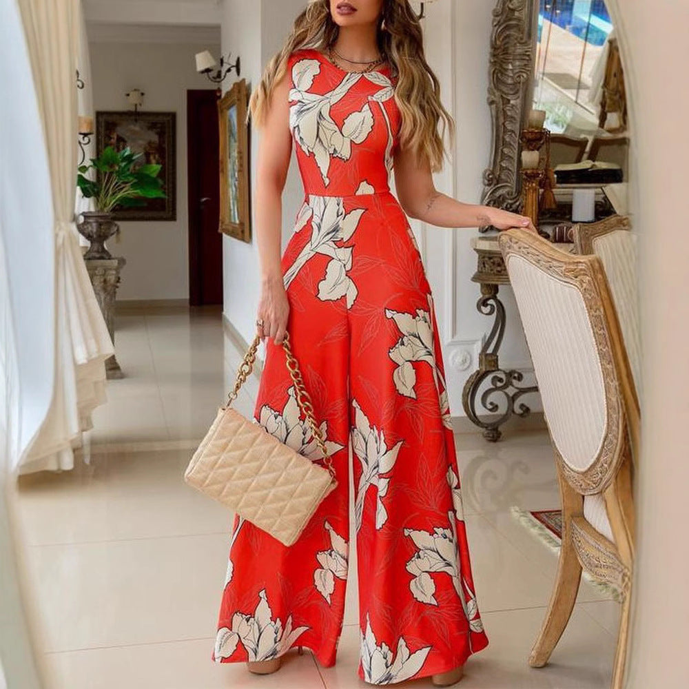 Women's Stylish Jumpsuit with Floral Accents and Wide Leg Lisslune