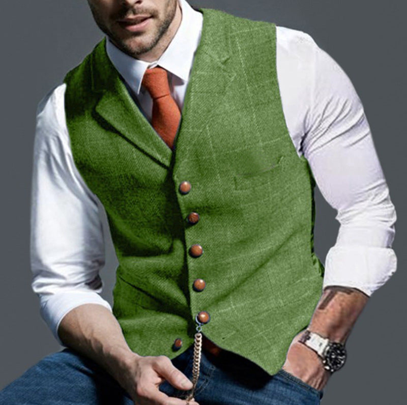 Men's vest made of high-quality linen fabric with individual wooden buttons Lisslune
