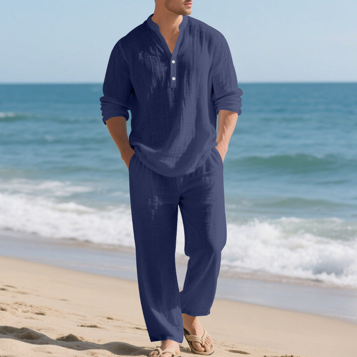 Men's leisure loungewear set with long-sleeved shirt and comfortable joggers Lisslune