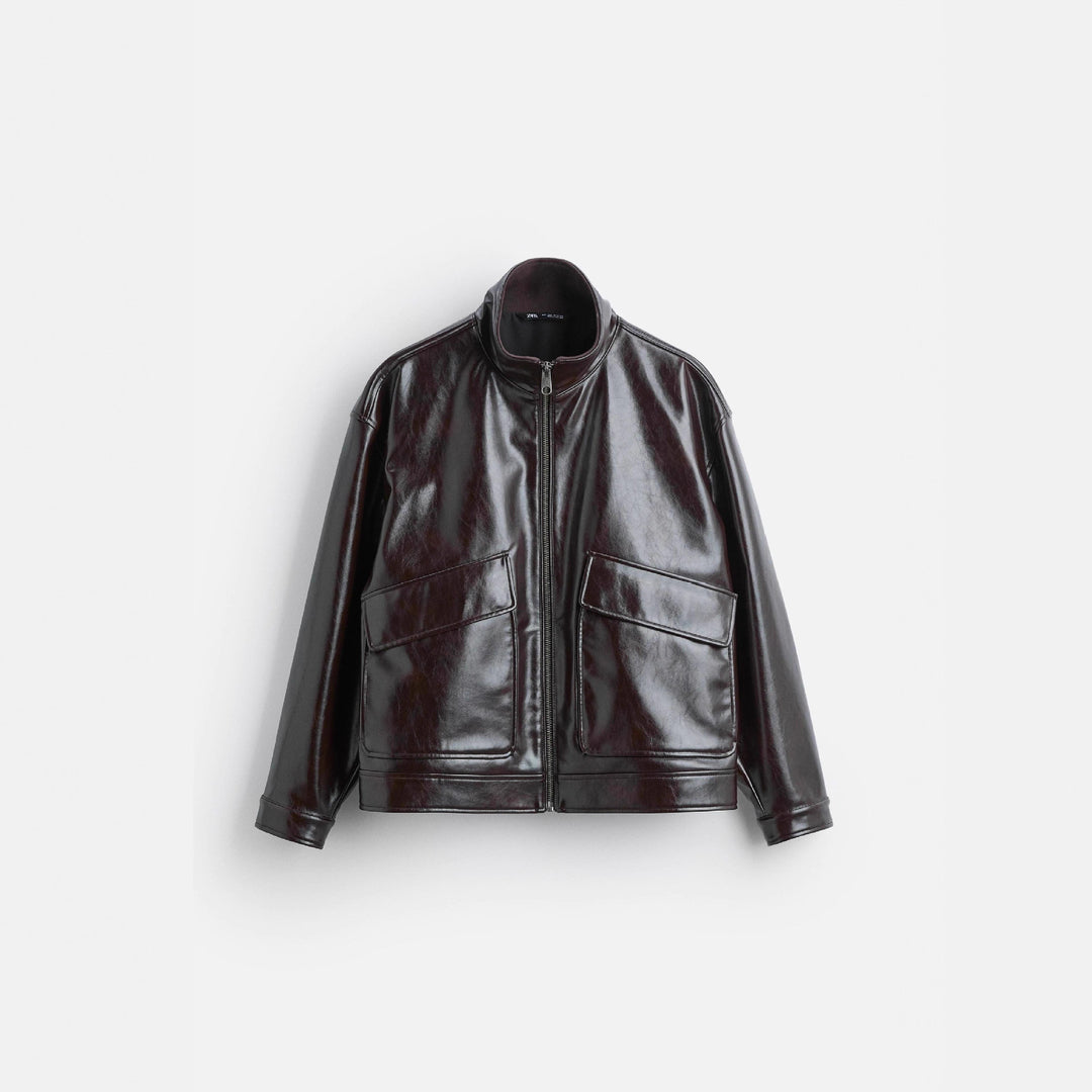 Men's biker jacket made of premium synthetic leather with practical flap pockets Lisslune