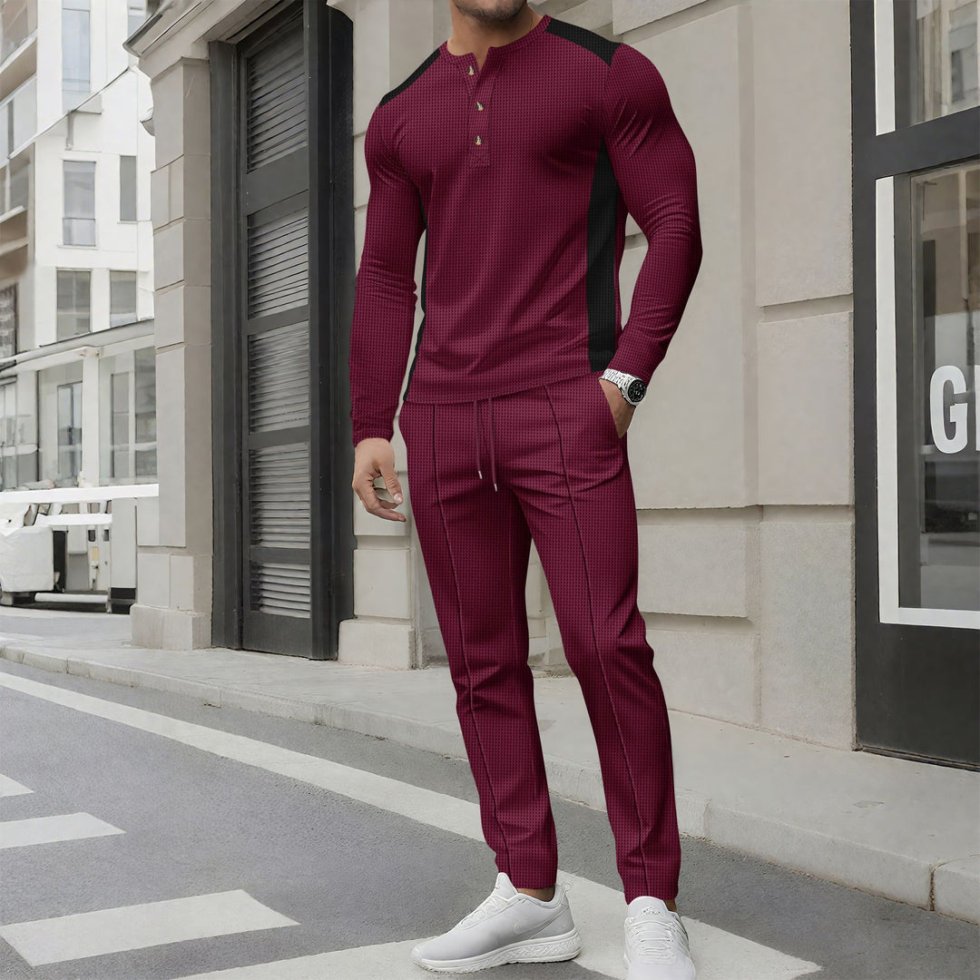 Men's leisure suit with elegant henley top and comfortable jogger pants Lisslune
