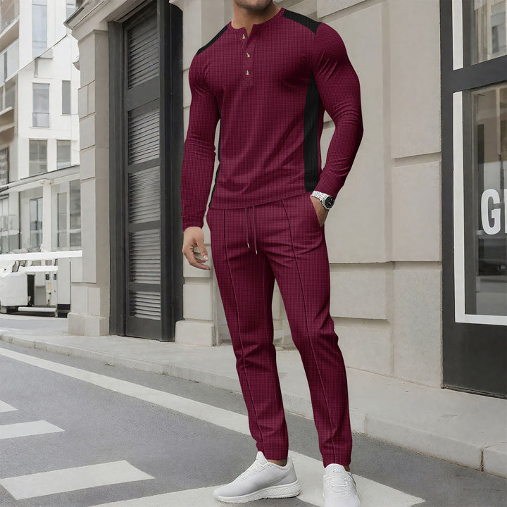 Men's leisure suit with elegant henley top and comfortable jogger pants Lisslune