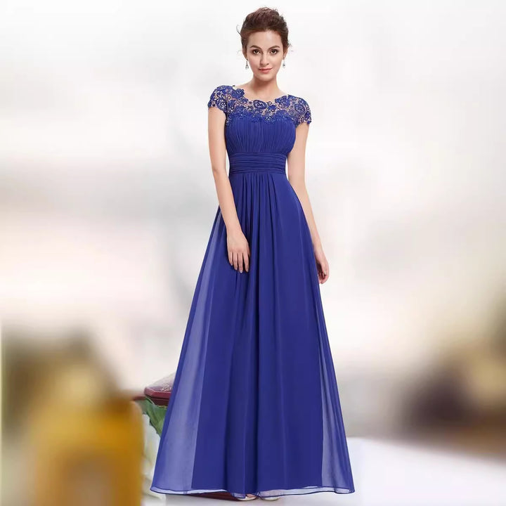 Ladies Elegant Maxi Dress with Lace Top and Flowing Skirt