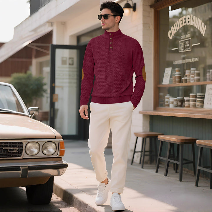 Men's knitted sweater with high collar and elegant button placket Lisslune