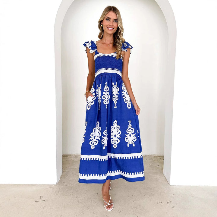 Women's maxi dress with floral embroidery and ruffle details Lisslune