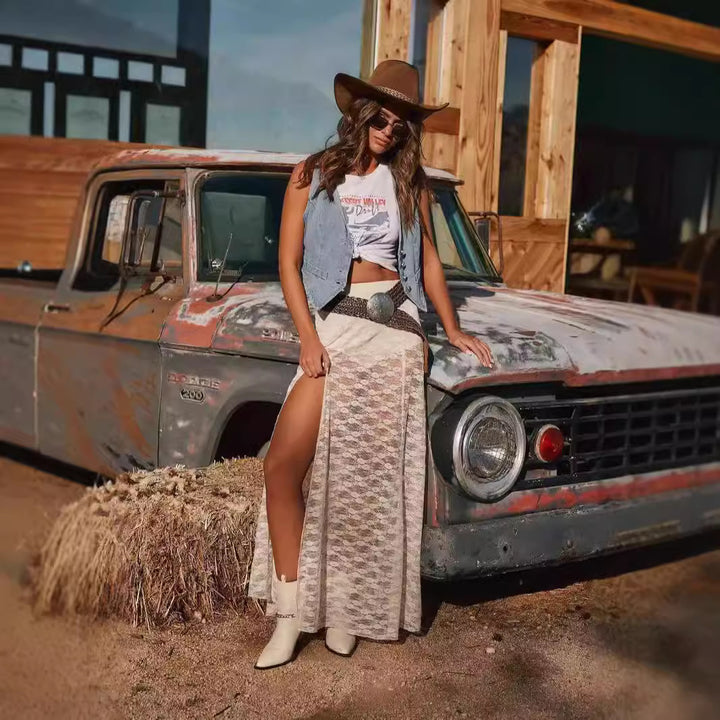 Women's Casual Lace Maxi Skirts with High Slit Lisslune