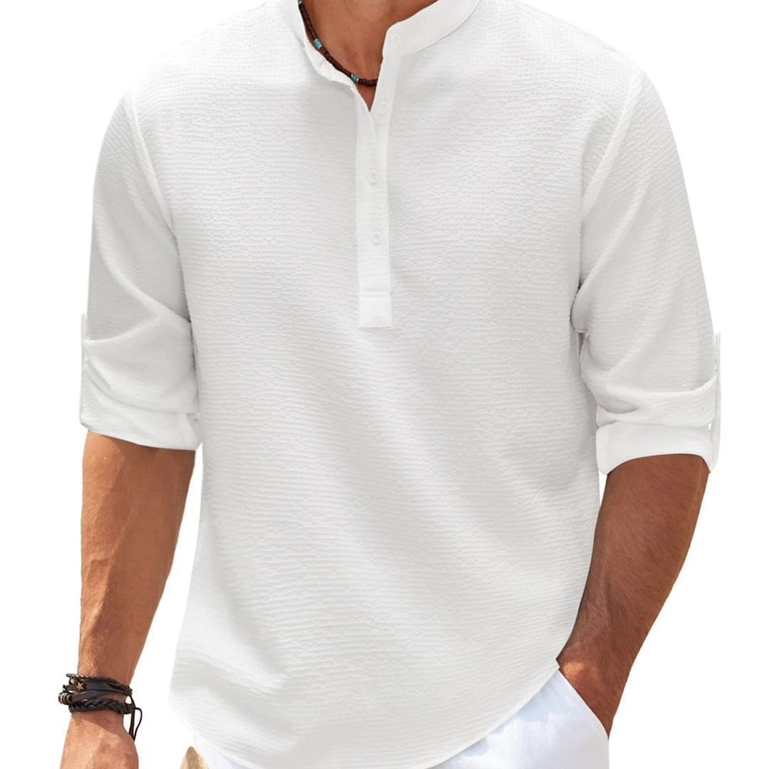 Men's long sleeve shirt with textured surface and modern stand-up collar Lisslune