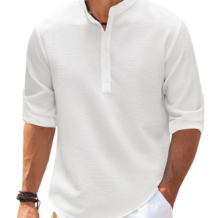 Men's long sleeve shirt with textured surface and modern stand-up collar Lisslune