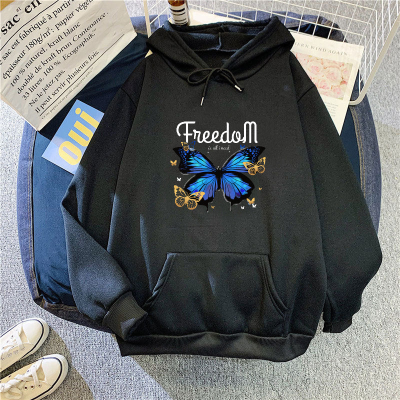 Ladies hooded sweatshirt with artistic butterfly design Lisslune