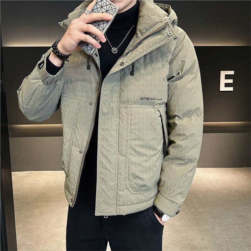 Men's Insulated Quilted Jacket with Hood and Practical Pockets Lisslune