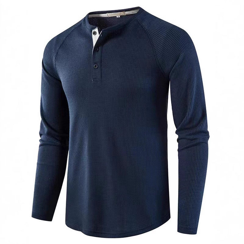 Men's Long Sleeve Cotton Shirt with Button Placket and Textured Design Lisslune