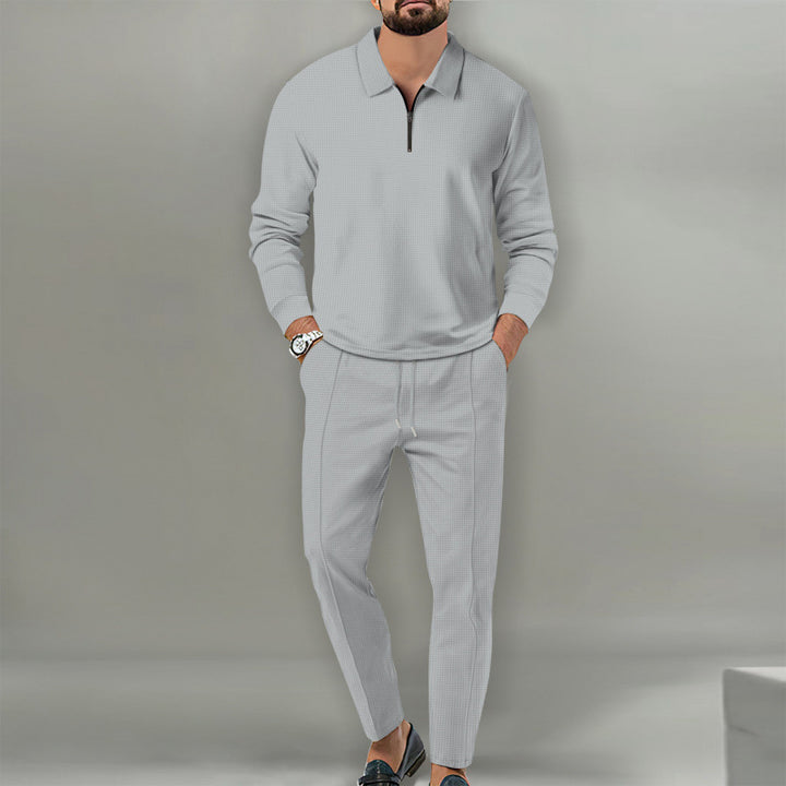 Men's leisure suit with textured sweater and fashionable jogging pants Lisslune