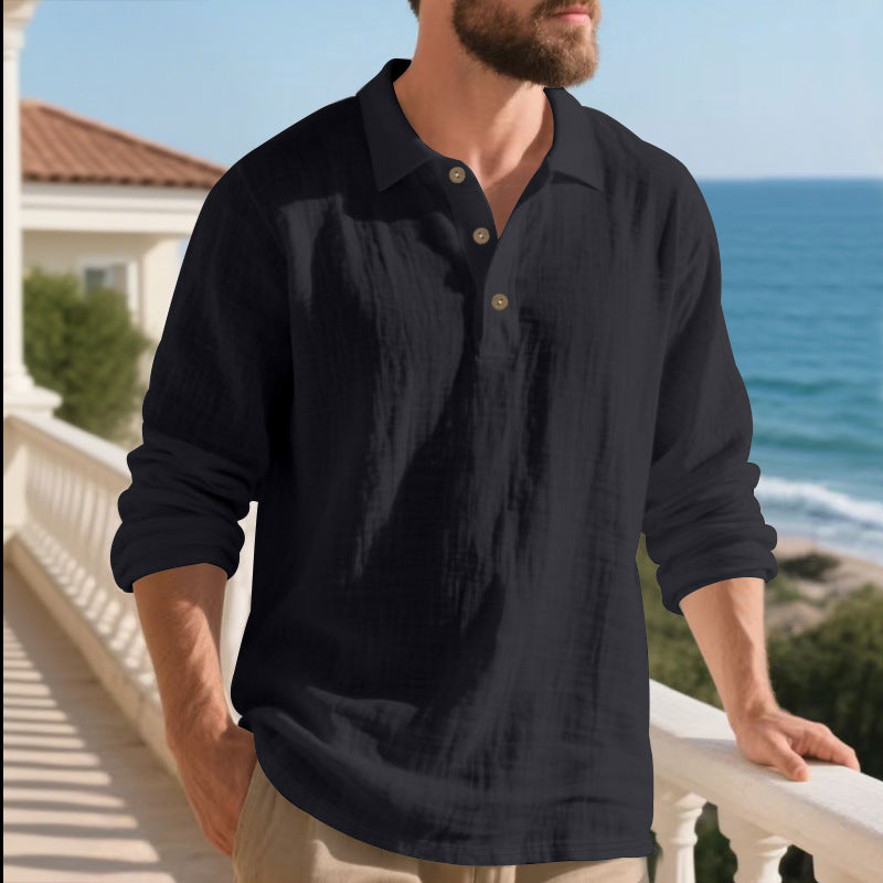 Men's Long Sleeve Polo Shirt made of breathable waffle fabric Lisslune
