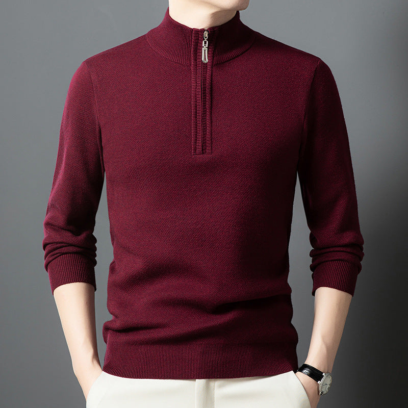 Men's Stand-Up Collar Pullover with Zipper and Ribbed Structure Lisslune