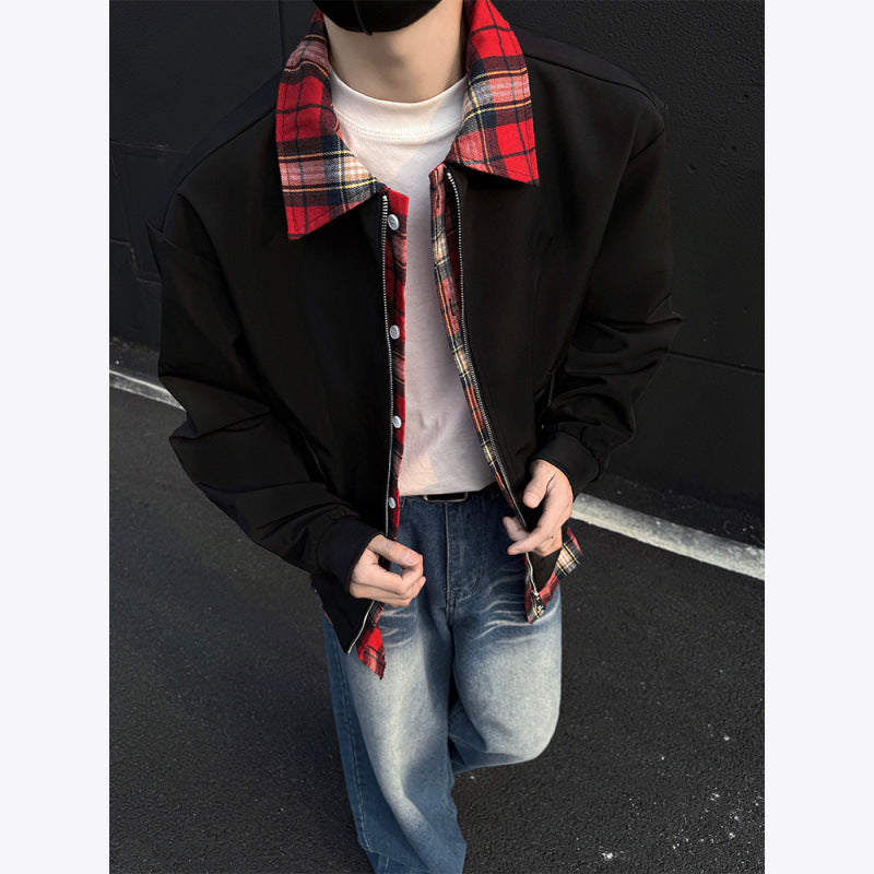 Men's stylish bomber jacket with checked stand-up collar Lisslune