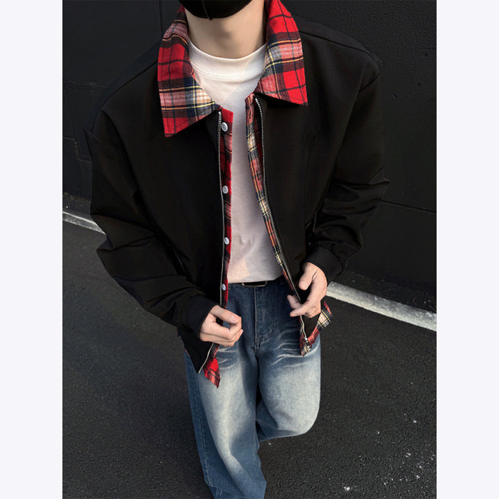 Men's stylish bomber jacket with checked stand-up collar Lisslune