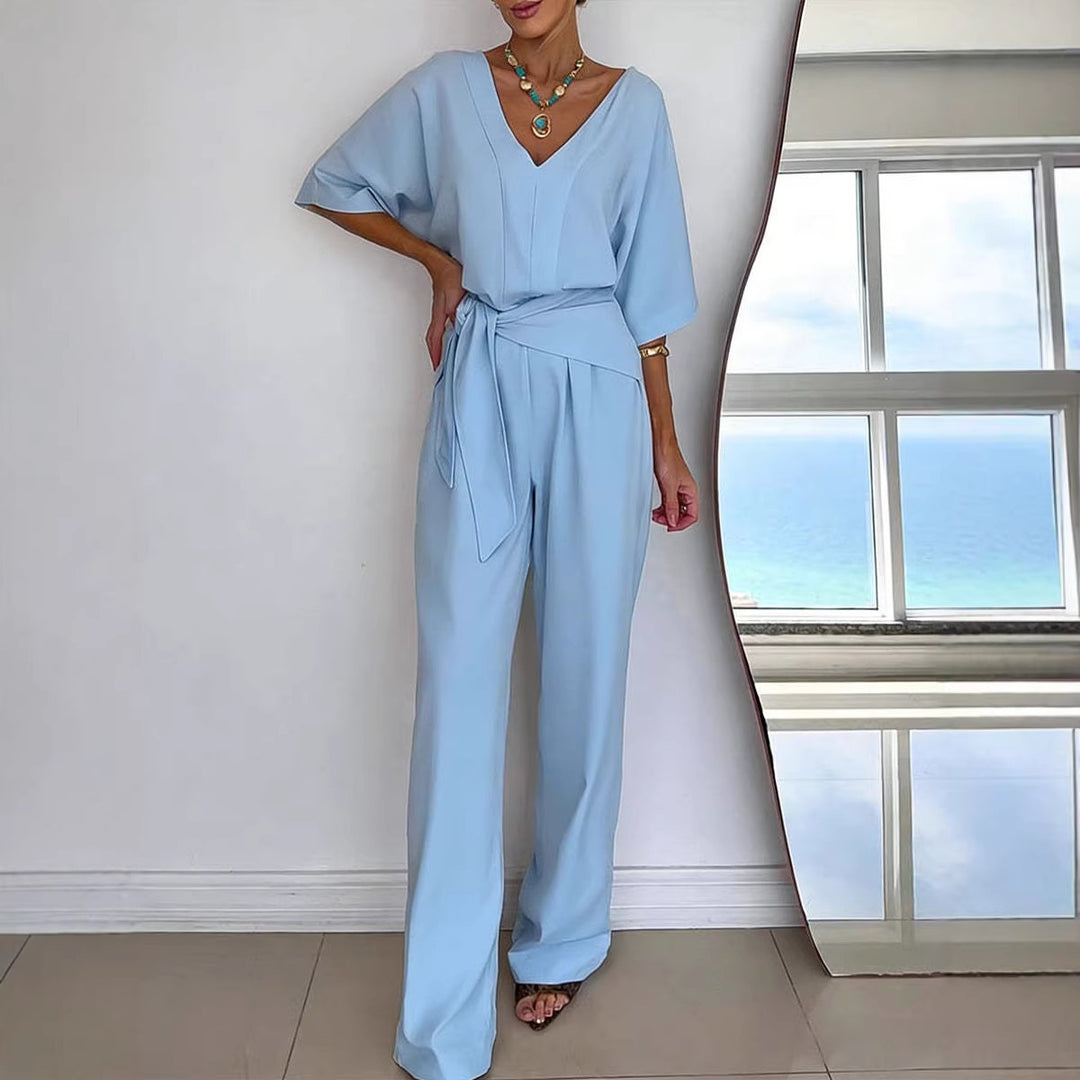 Women Elegant Jumpsuit with tailored cut and wrap belt Lisslune